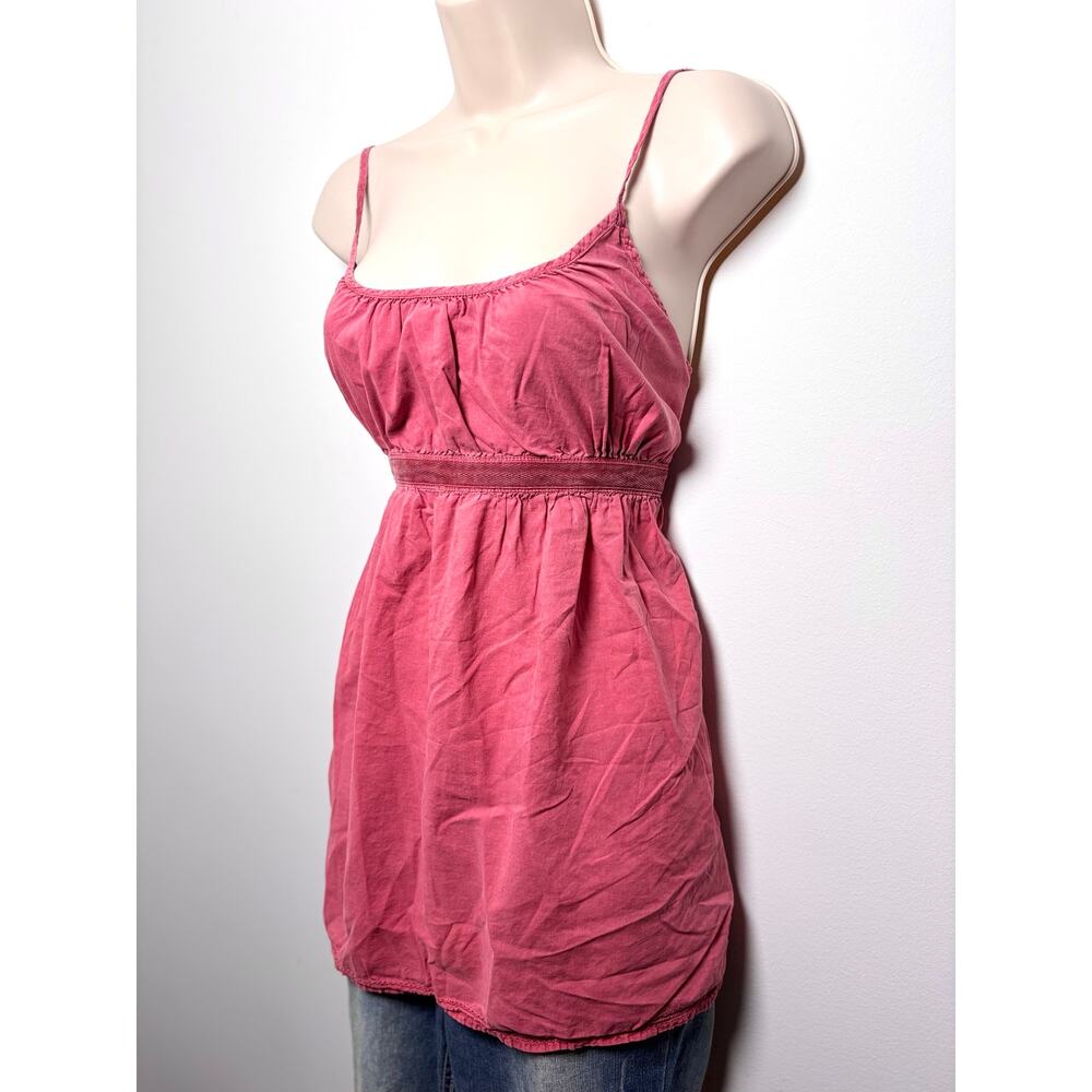 Dusty Rose Tieback Babydoll Top Scalloped Hem Cinched Waist Y2K